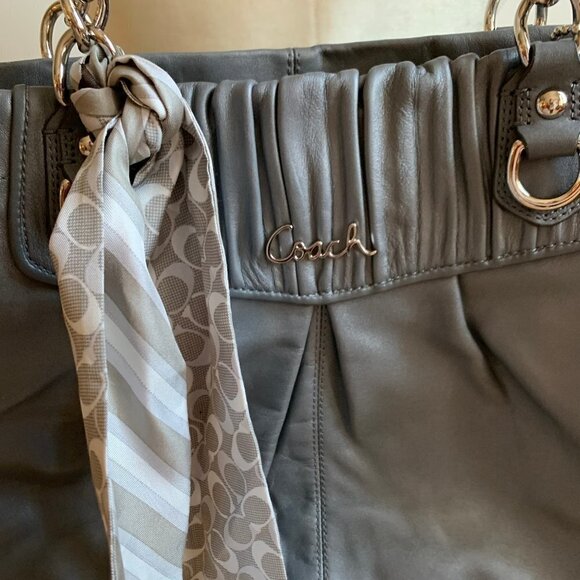 𝅺COACH Gray Pleated Leather "Ashley" Bag w/Scarf - Picture 2 of 10